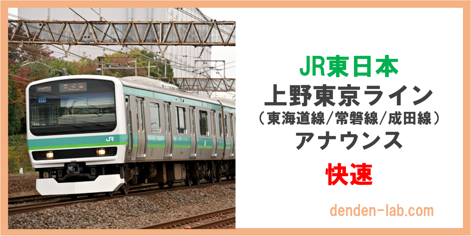 JR東日本｜上野東京ライン（東海道線:常磐線:成田線）アナウンス　快速